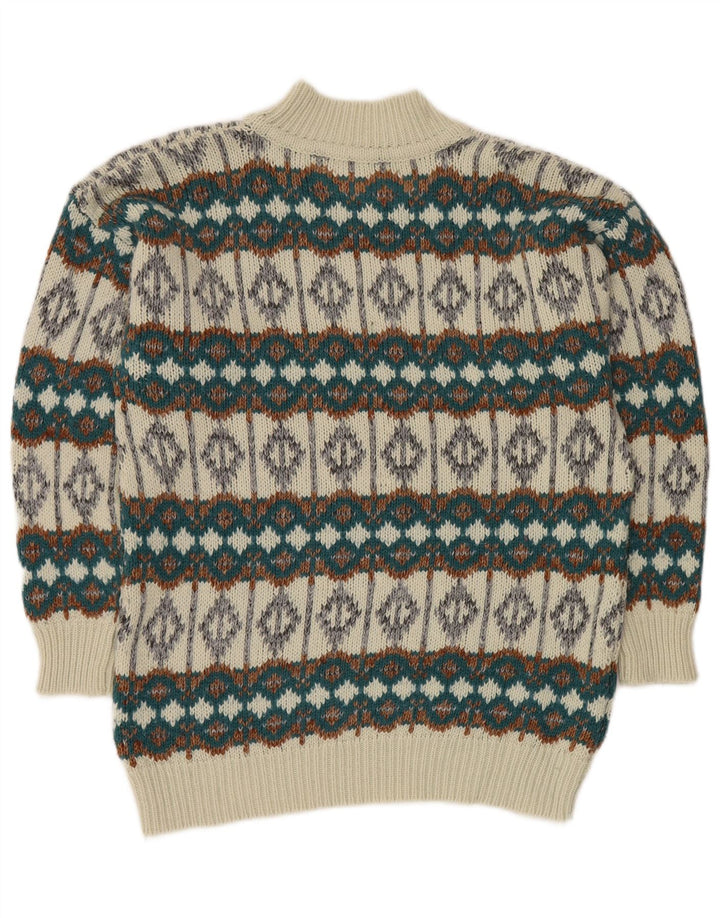 VINTAGE Pulover cu gât țestoasă pentru bărbați, alb mediu, Fair Isle