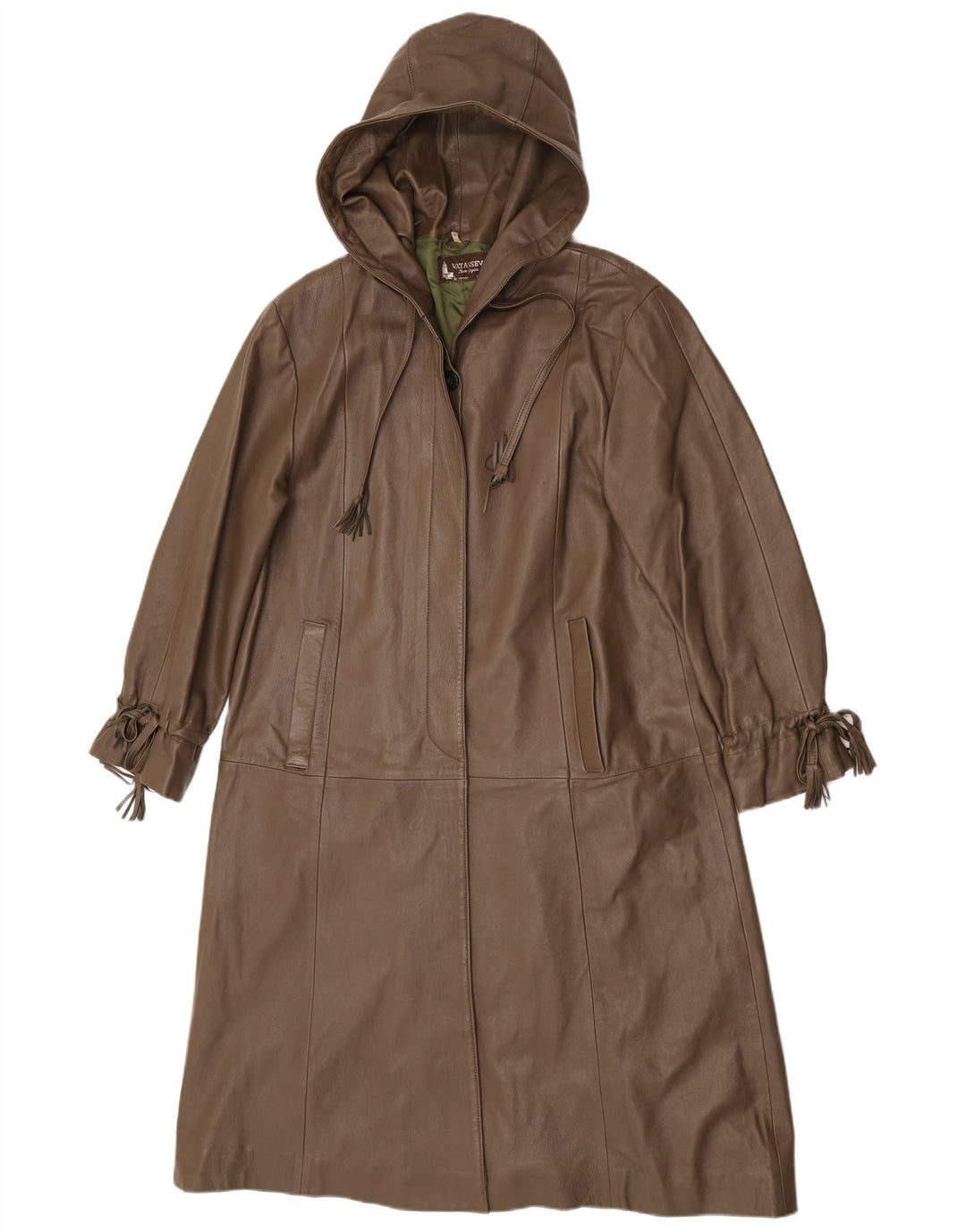 Palton din piele vintage pentru femei cu glugă EU 38 din piele maro medie