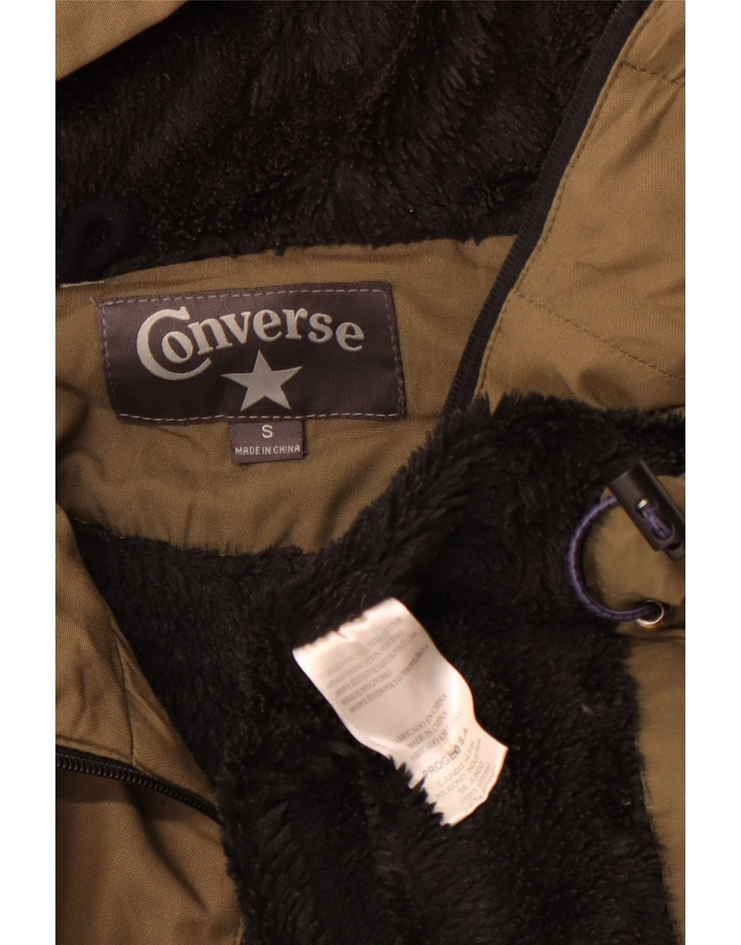 Jachetă de vânt cu glugă CONVERSE pentru bărbați UK 36 Bumbac kaki mic
