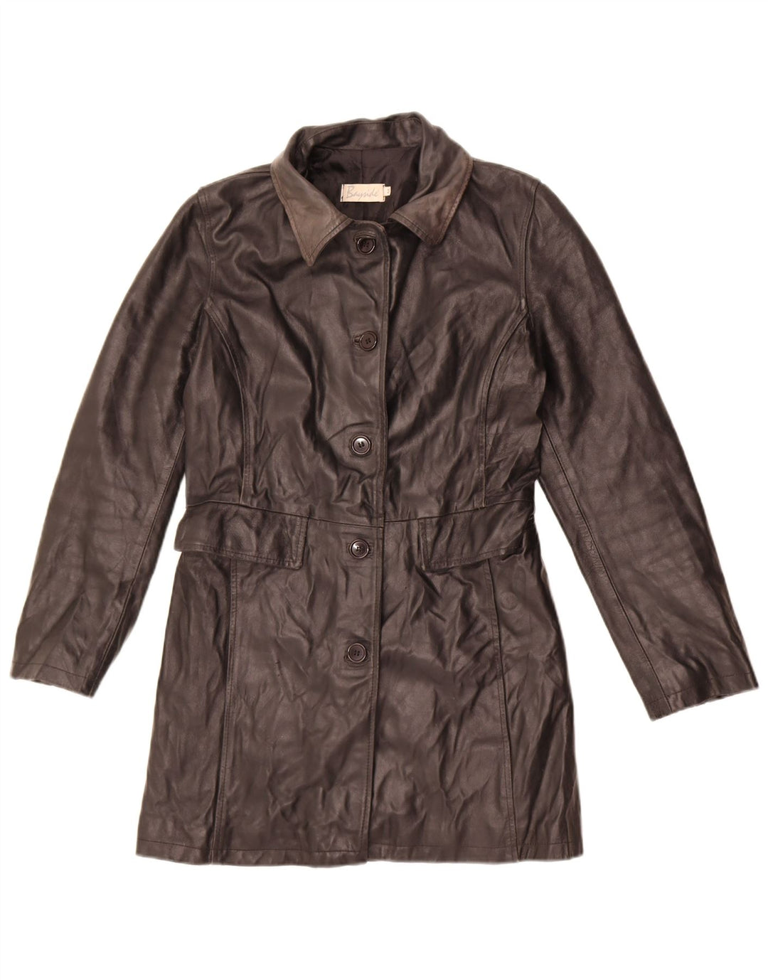 Palton de piele Bayside pentru femei UK 12 Medium Black Leather