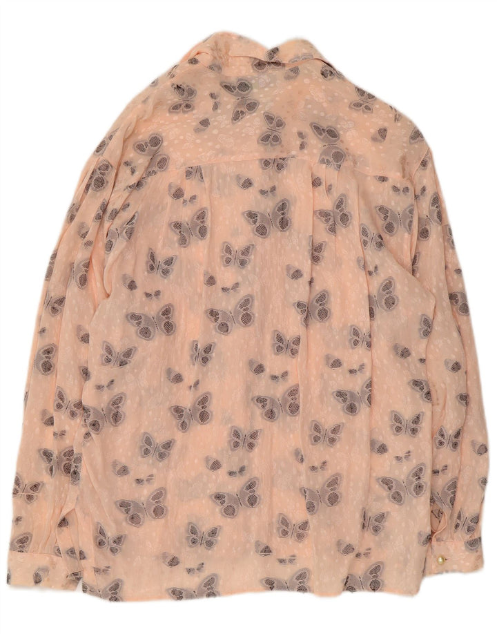 Bluză cămașă cu grafică pentru femei VINTAGE UK 16 Fluture mare de mătase roz