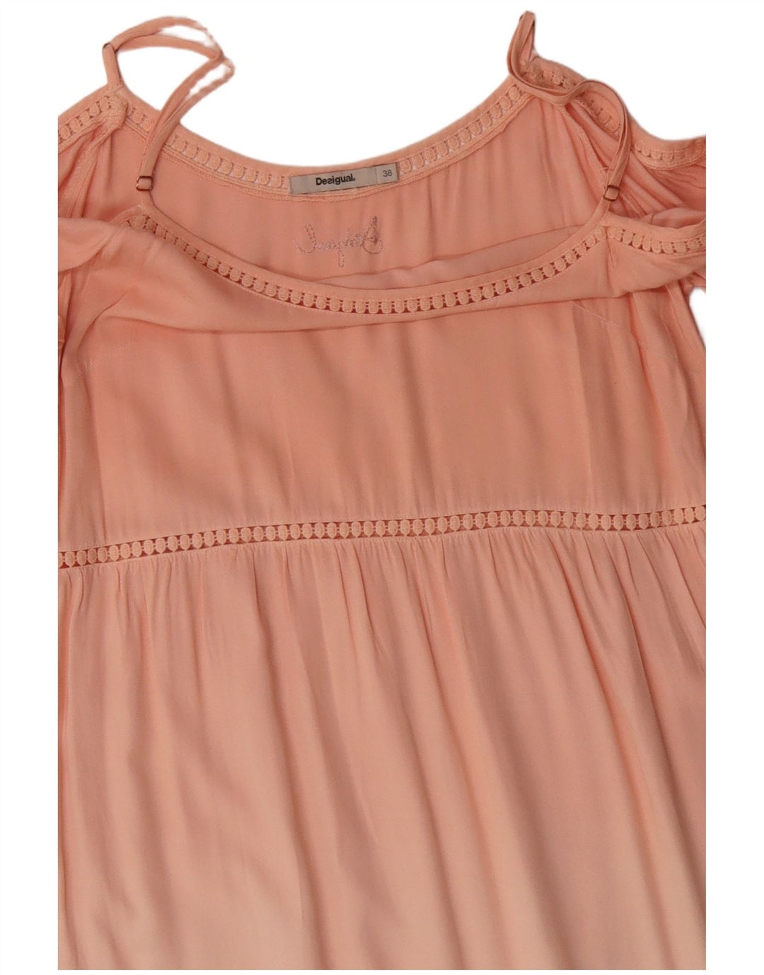 Rochie Desigual pentru femei, cu mâneci 3/4, cu umăr dezactivat, EU 38, roz mediu, floral