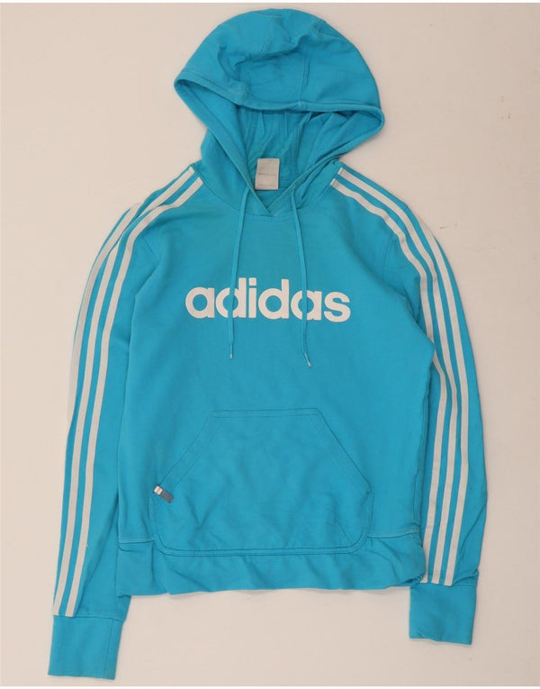 Adidas Womens Graphic Hoodie Jumper UK 14 Medium Blue Cotton