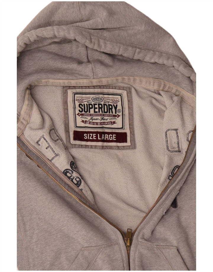 SUPERDRY Pulover cu capota cu fermoar grafic pentru bărbați, bumbac mare, gri