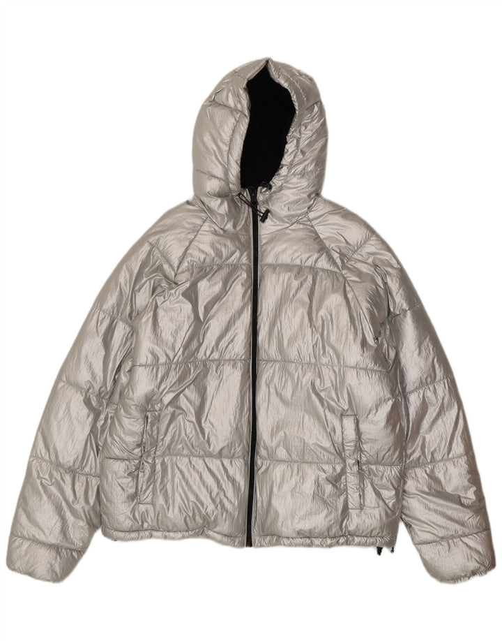 Jachetă căptușită cu glugă supradimensionată pentru femei Zara EU 38 Nailon argintiu mic