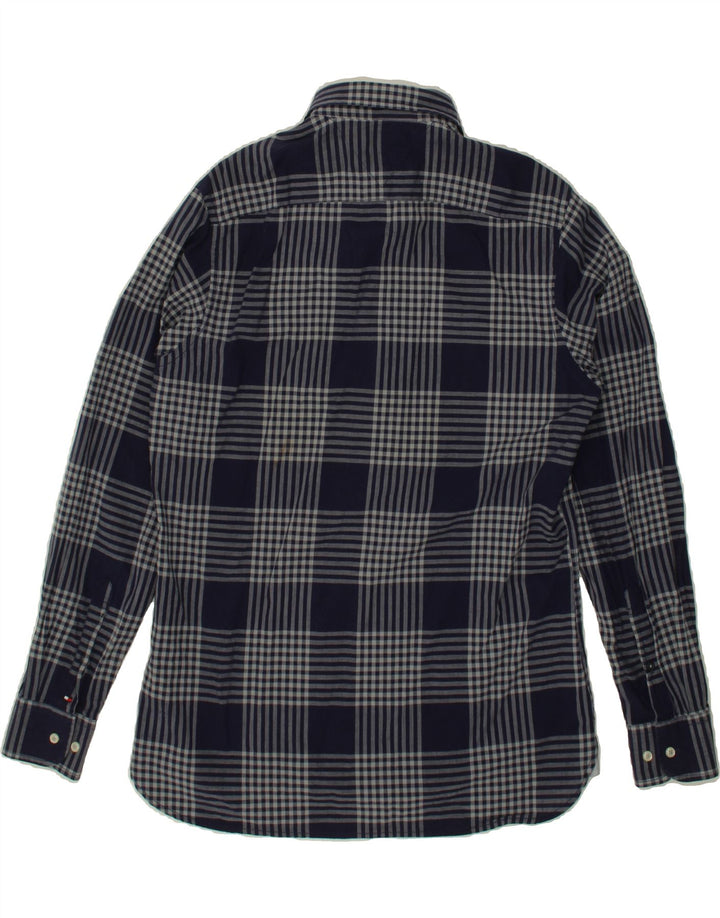 TOMMY HILFIGER Mens Custom Fit Shirt Medium Navy Blue Check Cotton Vintage Tommy Hilfiger and Second-Hand Tommy Hilfiger from Messina Hembry 