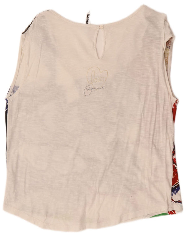 Desigual Womens Graphic Vest Top UK 18 XL Bumbac Floral Alb