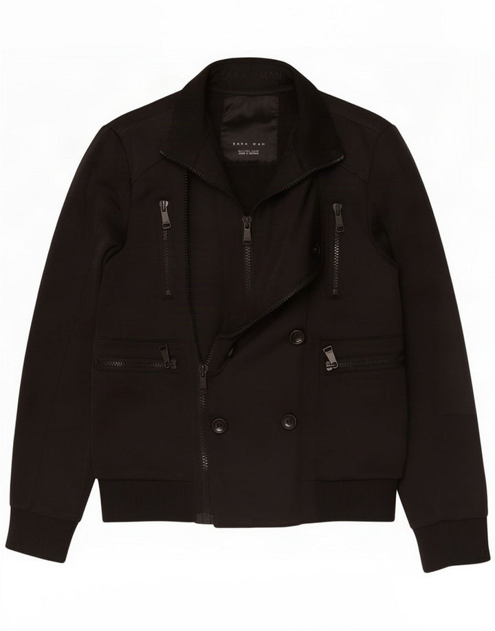 Zara Mens Bomber Jacket UK 40 Large Black Poliester