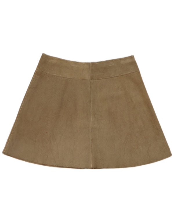Vintage Womens Suede Mini Skirt W28 Medium Khaki Leather