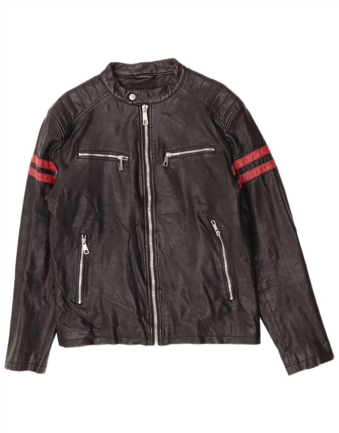 Jachetă motociclist pentru bărbați Zara UK 38 Medium Negru cu dungi