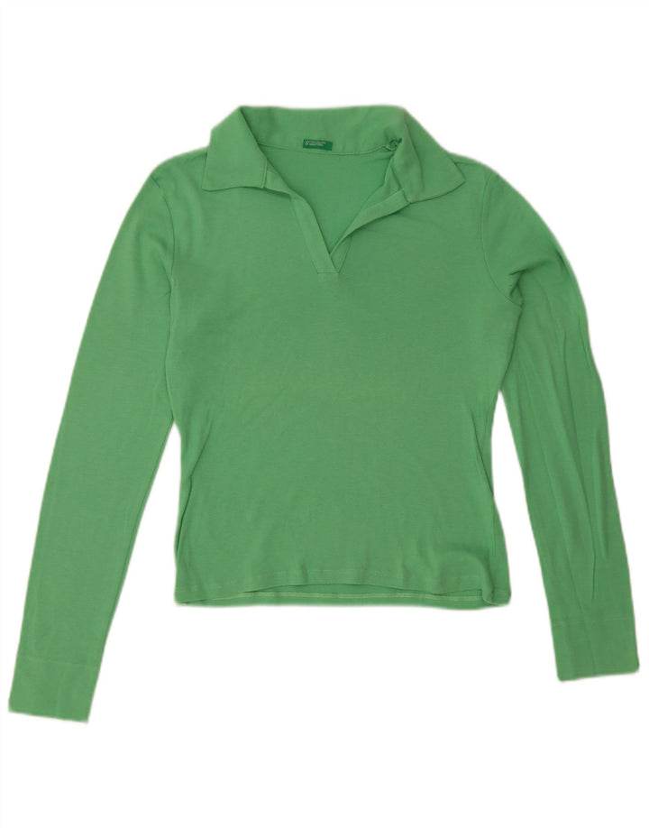 Tricou polo Benetton cu mânecă lungă pentru femei UK 10 Small Green