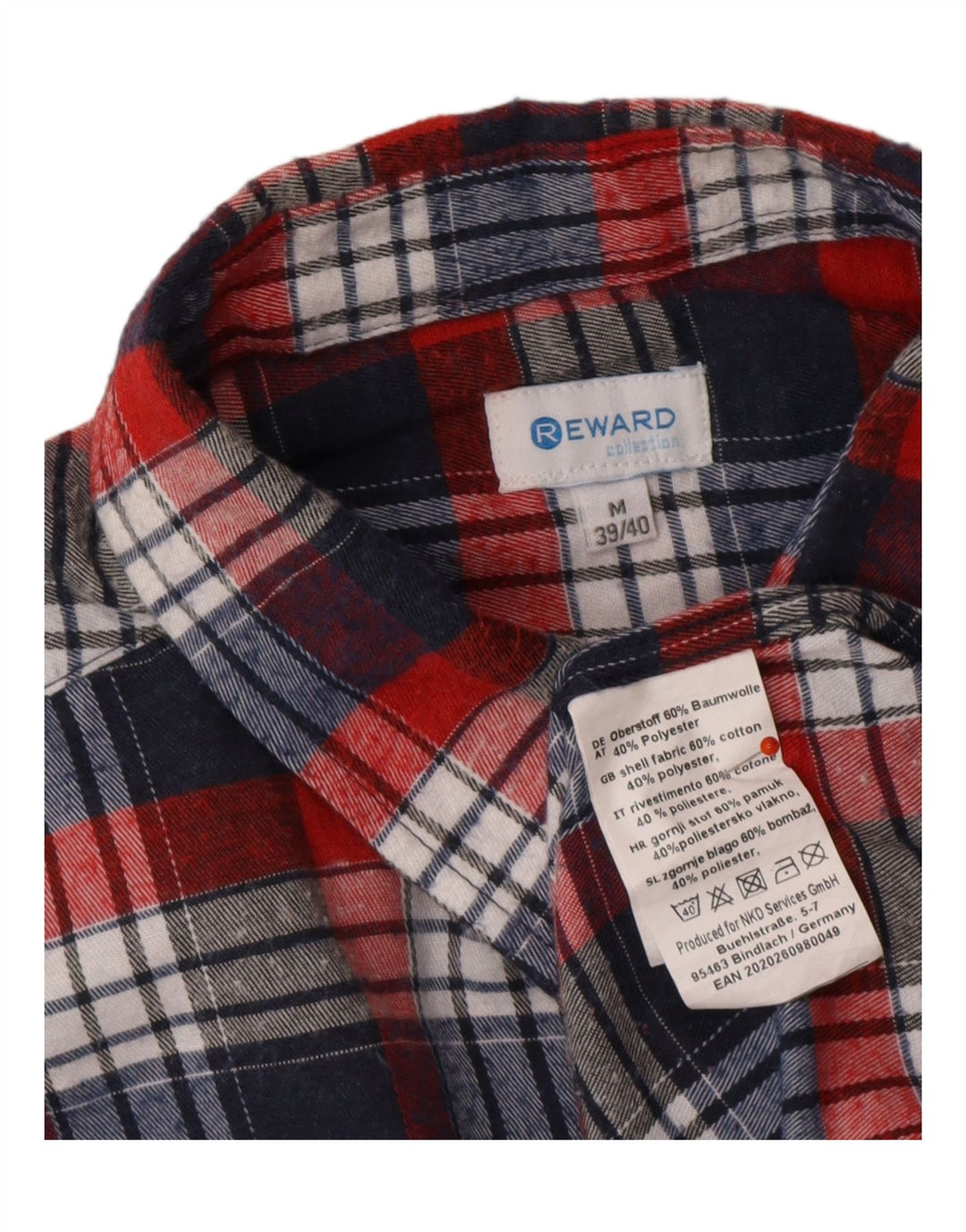 Cămașă de flanel pentru bărbați REWARD UK 39/40, bumbac cu carouri roșii medii