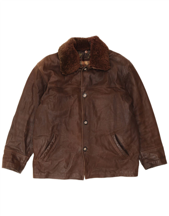 Jachetă de piele pentru bărbați VINTAGE UK 40, mare, maro, din piele