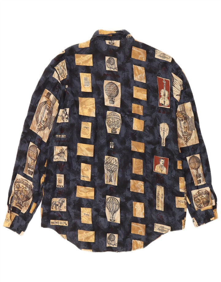 Cămașă Vintage Femei EU 38 Mediu Bleumarin Patchwork Viscoză