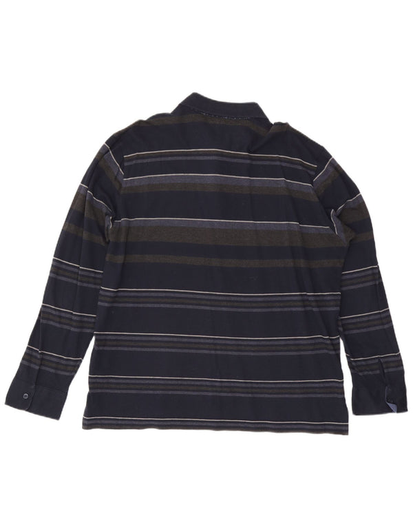 Tricou polo rugby cu mânecă lungă pentru bărbați Paul & Shark, cu dungi mari, bleumarin
