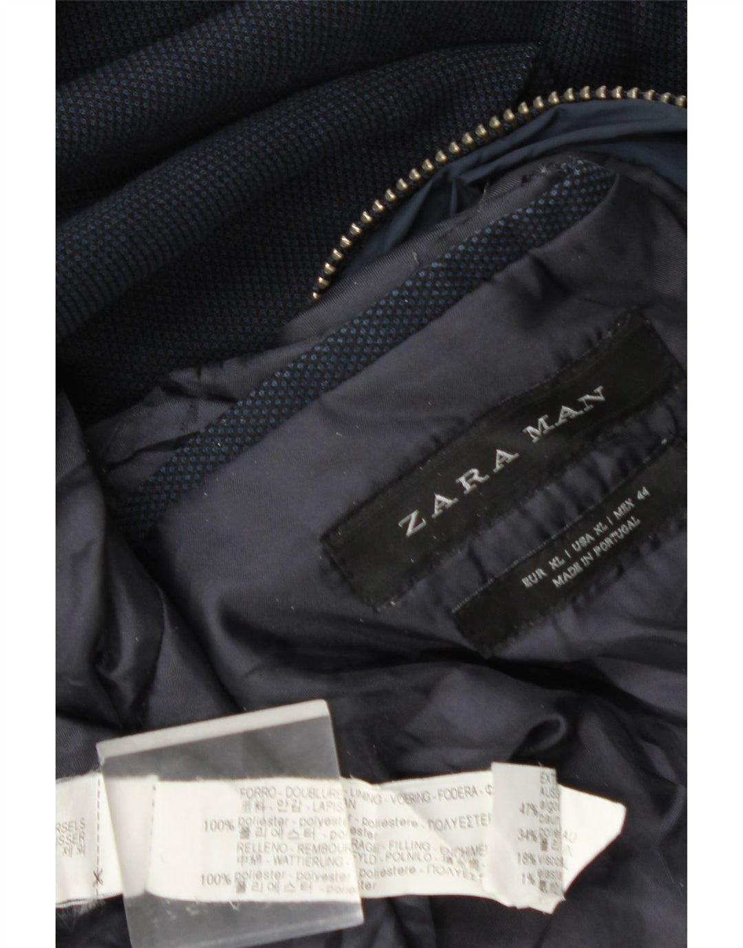 Jachetă Bomber pentru bărbați Zara UK 42 XL Bleumarin din poliester cu carouri