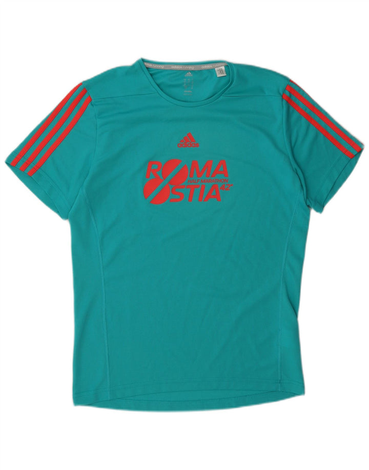 Tricou cu grafică Adidas Climalite pentru bărbați Top mic din poliester turcoaz