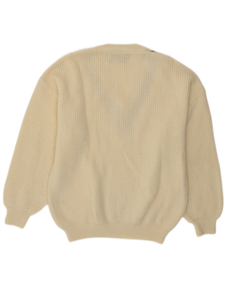 Pulover cu decolteu în V pentru bărbați Il Granchio, XL, din lână nouă, cu flori, alb