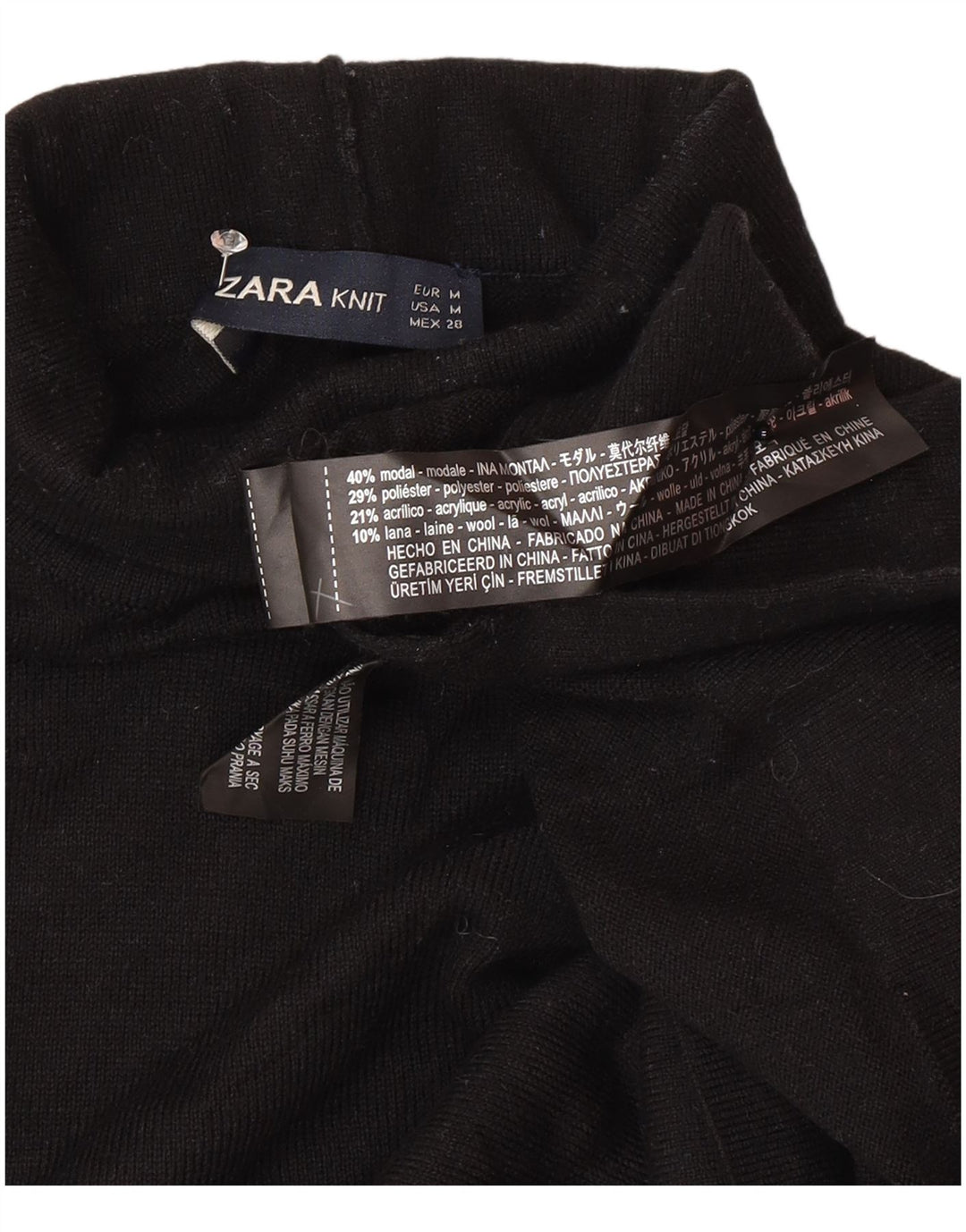 Pulover pentru femei cu gât rulat Zara UK 14 Medium Black Modal