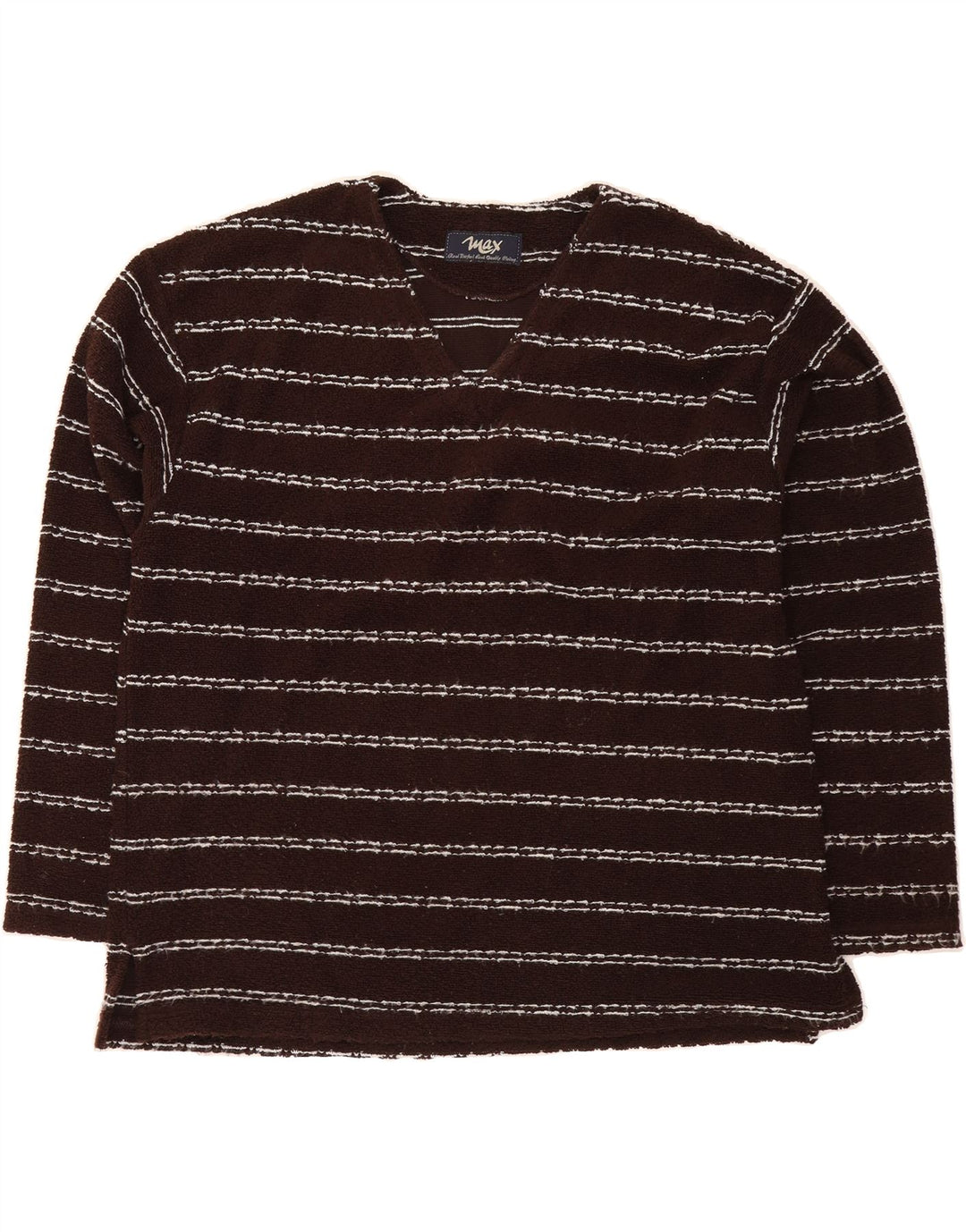 MAX Womens Oversized V-Neck Jumper Sweater UK 18 XL Brown Striped Vintage Max and Second-Hand Max from Messina Hembry 