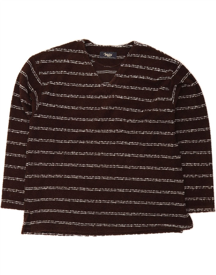 MAX Womens Oversized V-Neck Jumper Sweater UK 18 XL Brown Striped Vintage Max and Second-Hand Max from Messina Hembry 