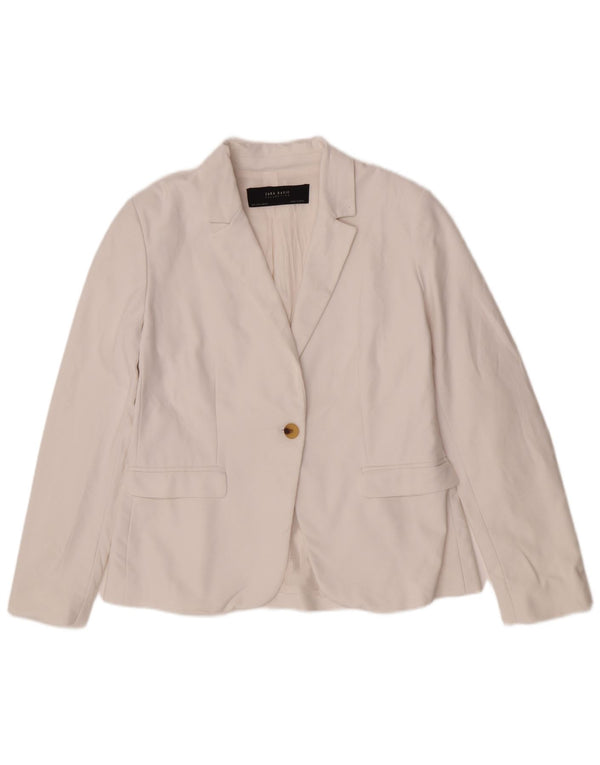 Blazer pentru femei Zara cu 1 nasture UK 14, mare, alb, bumbac