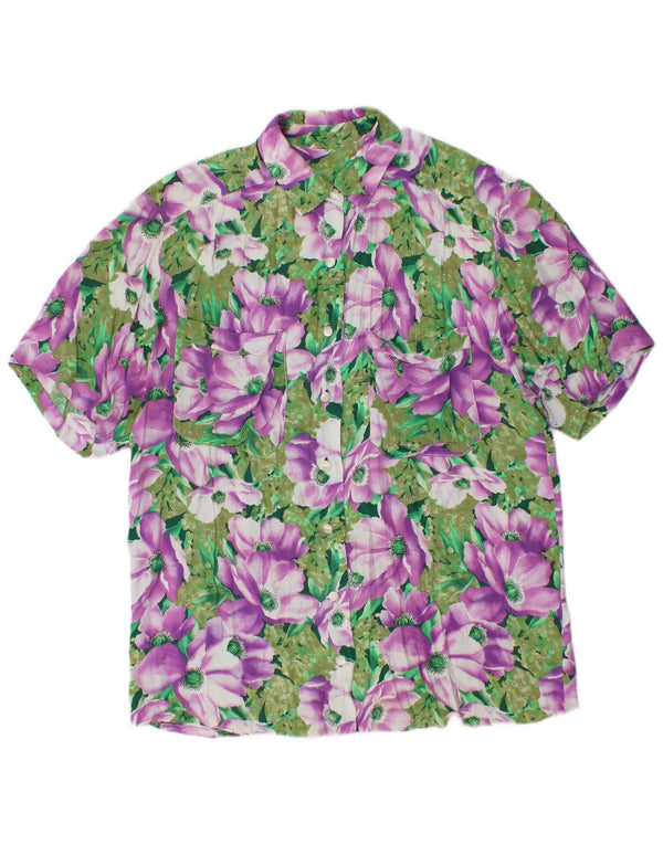 Cămașă vintage cu mânecă scurtă pentru femei UK 16, mare, verde, florală