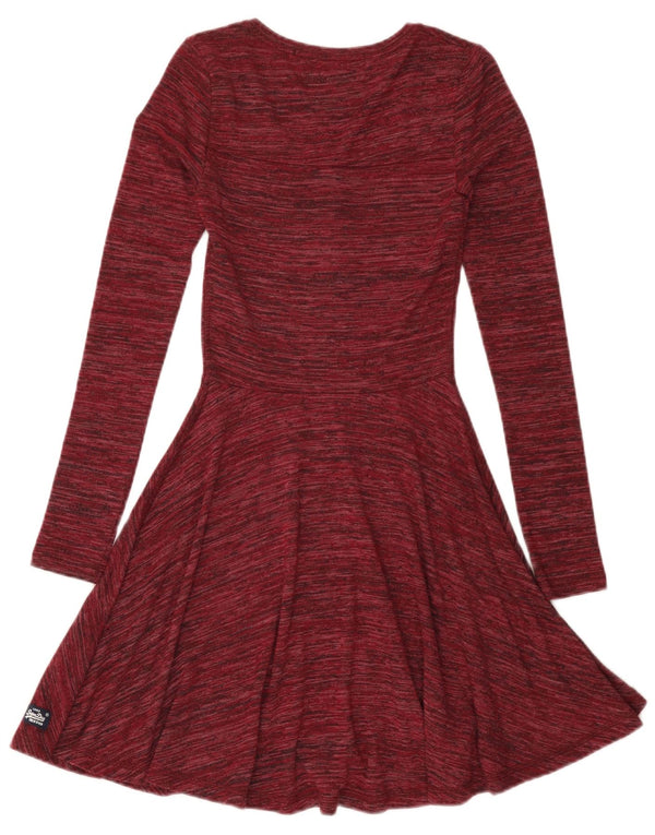 Rochie A-Line Superdry pentru femei cu mâneci lungi UK 4 XS Burgundy cu viscoză striată