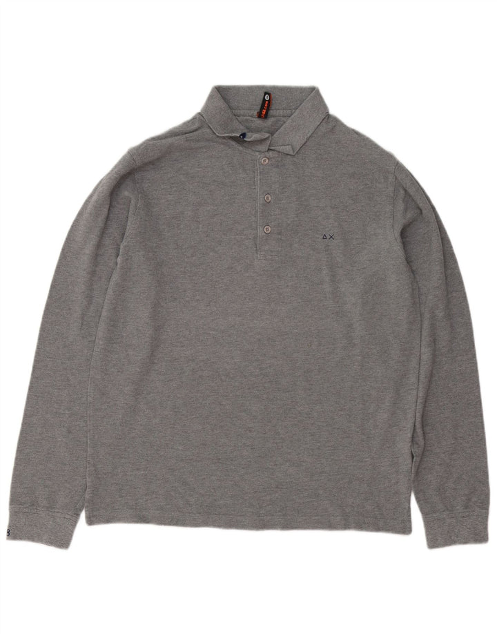 Sun68 Tricou polo cu mânecă lungă pentru bărbați, bumbac gri mare