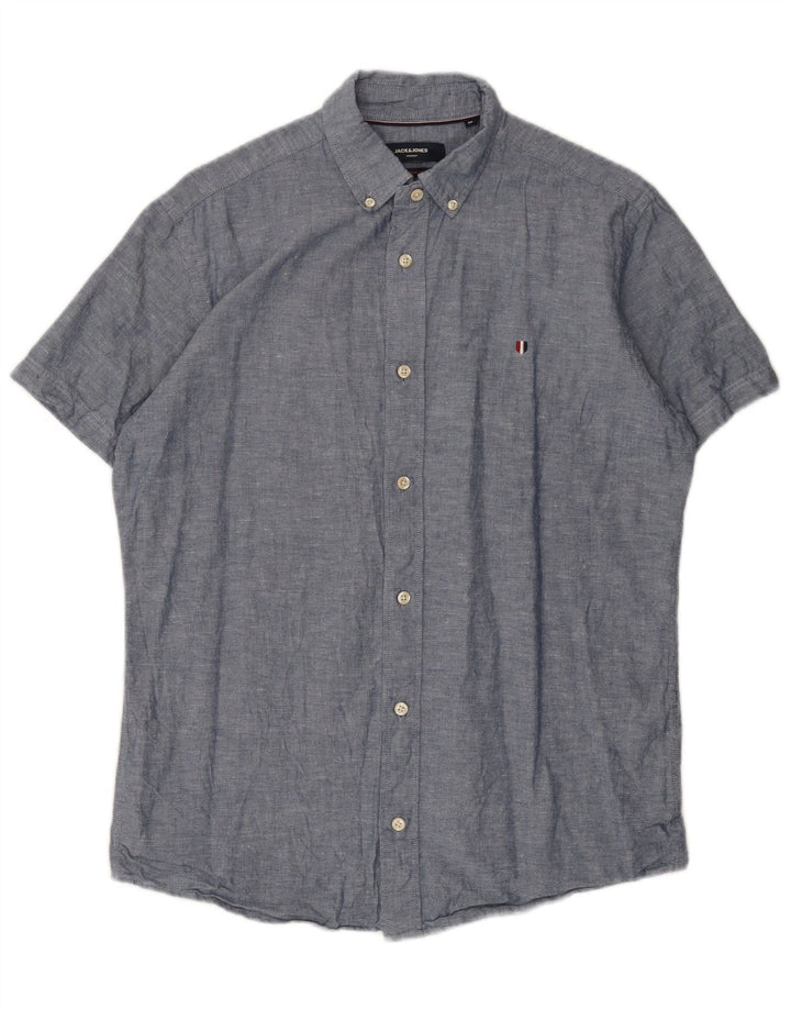 Cămașă Jack & Jones pentru bărbați, bumbac albastru mediu
