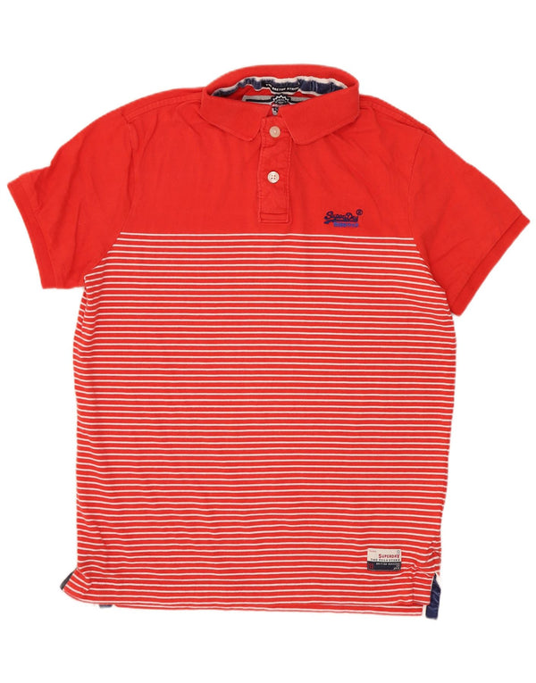 Superdry Mens Polo Shirt Medium Red Striped Cotton