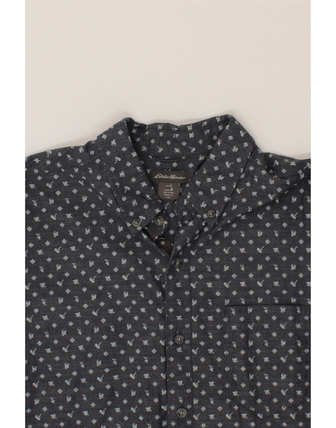 EDDIE BAUER Mens Short Sleeve Shirt Large Grey Floral Cotton Vintage Eddie Bauer and Second-Hand Eddie Bauer from Messina Hembry 