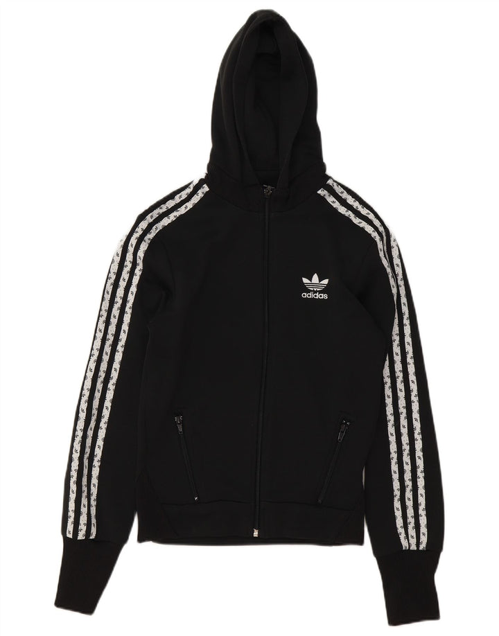 ADIDAS Womens Graphic Zip Hoodie Sweater EU 36 Small Black Polyester