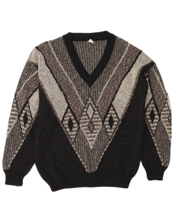 Pulover vintage pentru bărbați cu decolteu în V UK 38/40 Medium Black Colorblock