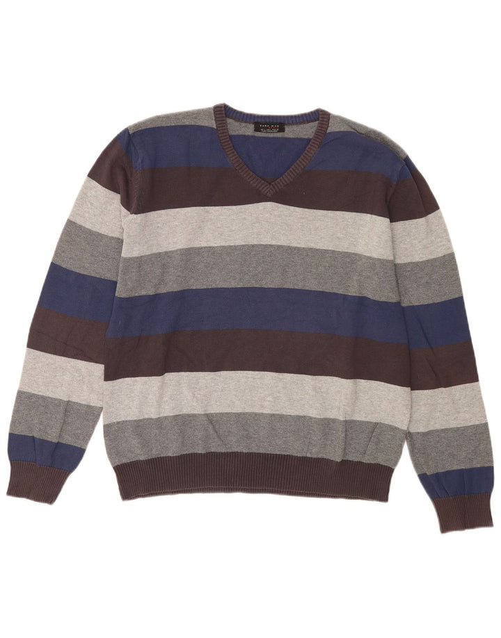 Pulover pentru bărbați Zara, cu decolteu în V, din bumbac cu dungi mari, multicolore