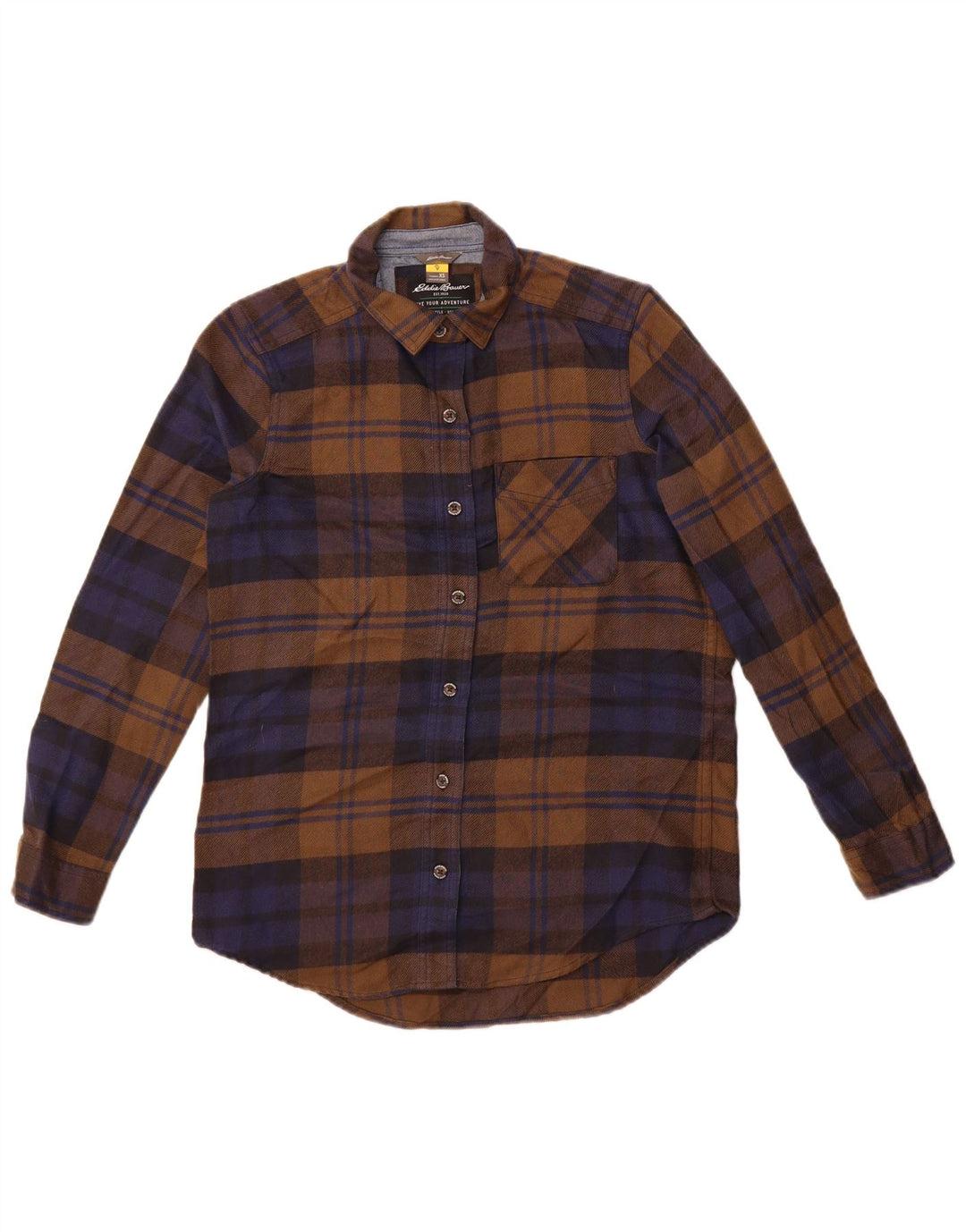 Cămașă de flanel supradimensionată pentru femei Eddie Bauer UK 6 XS Poliester cu carouri maro