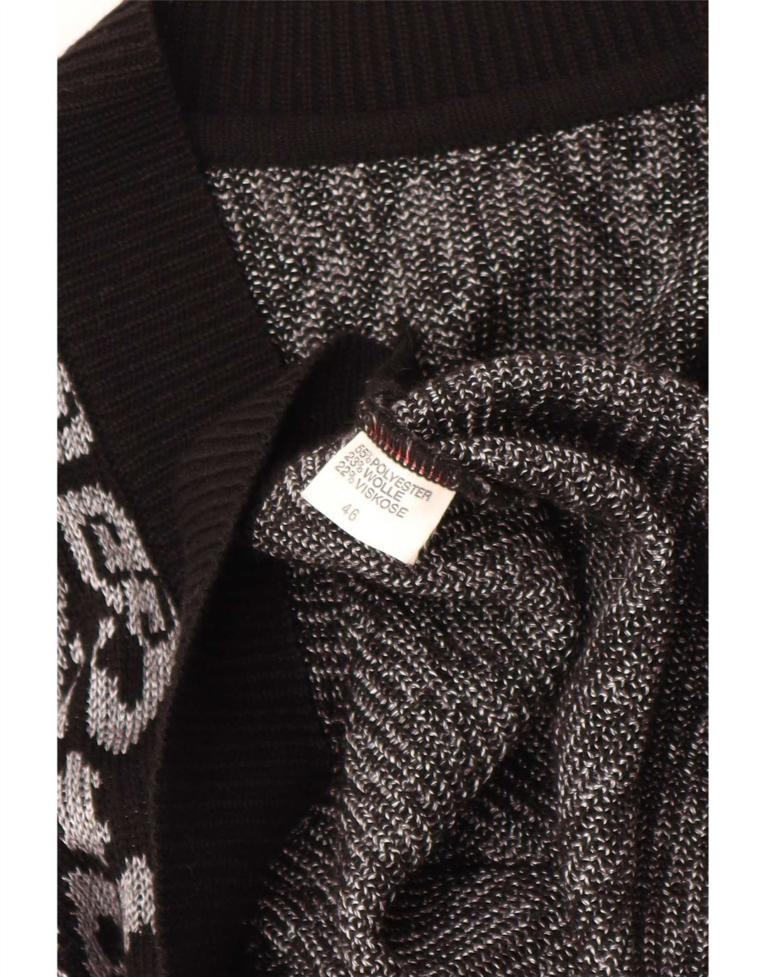 Vestă vintage pentru femei, maiou cu veste EU 46 XL, poliester Fair Isle negru