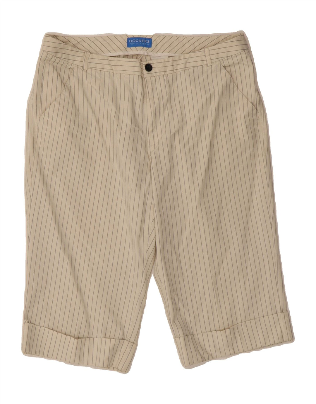 DOCKERS Womens Bermuda Shorts W32 Large  White Pinstripe Vintage Dockers and Second-Hand Dockers from Messina Hembry 