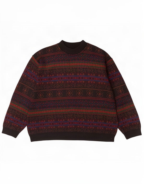 Pulover vintage pentru bărbați cu gât țestoasă XL multicolor Fair Isle acrilic