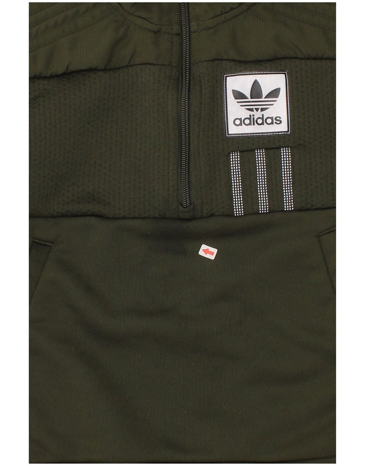 Pulover pentru băieți Adidas, cu grafic, cu fermoar, cu gât, 7-8 ani, poliester verde