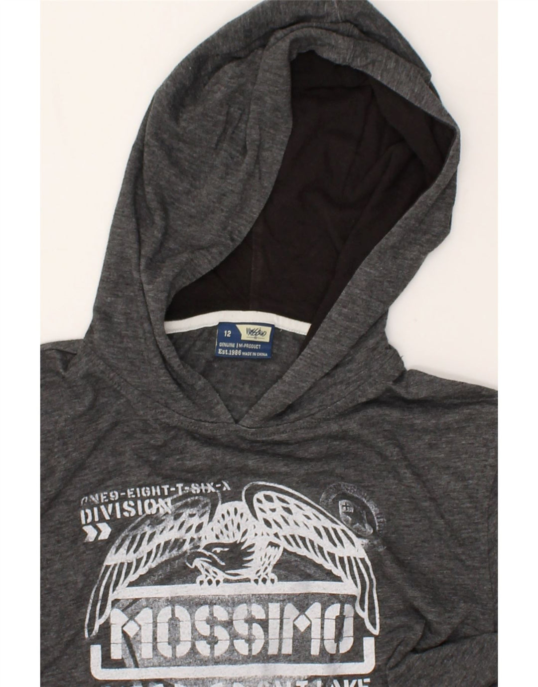 MOSSIMO Boys Graphic Hoodie Jumper 11-12 Years Grey Cotton | Vintage Mossimo | Thrift | Second-Hand Mossimo | Used Clothing | Messina Hembry 