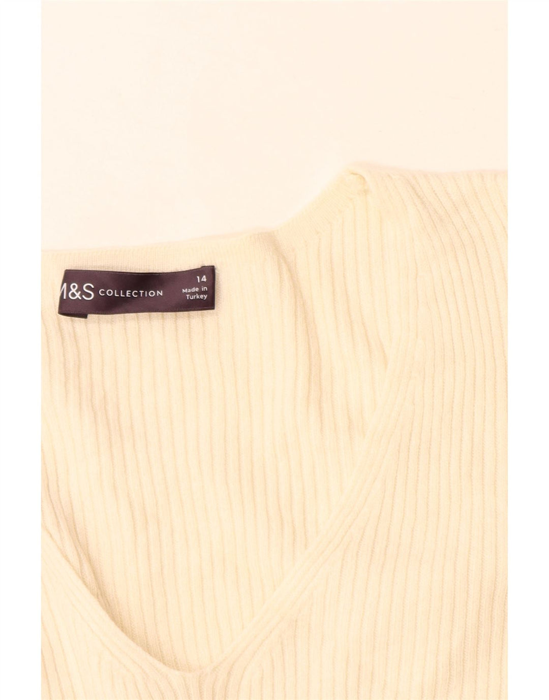 Pulover cu decolteu în V pentru femei Marks & Spencer UK 14 Medium Off White