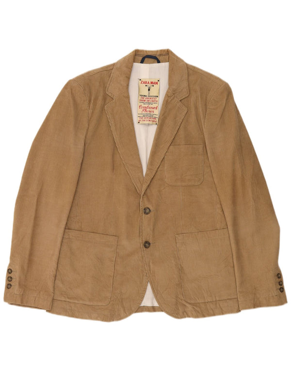 Blazer pentru bărbați Zara, cu 2 nasturi, din velur, UK 40, bumbac maro mare