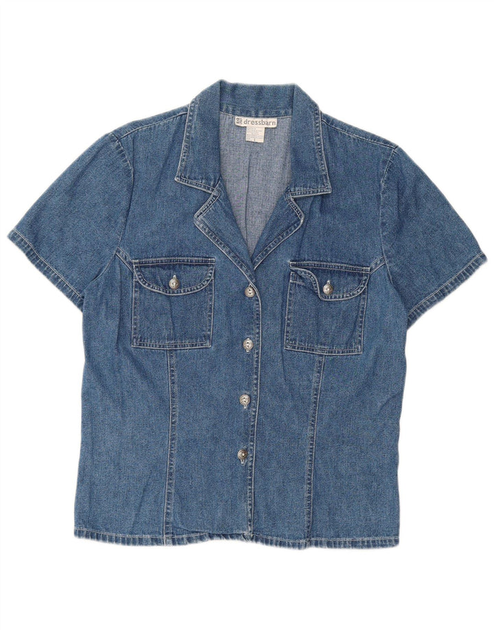 DRESS BARN Cămașă de denim cu mânecă scurtă pentru femei US 8, bumbac albastru mediu
