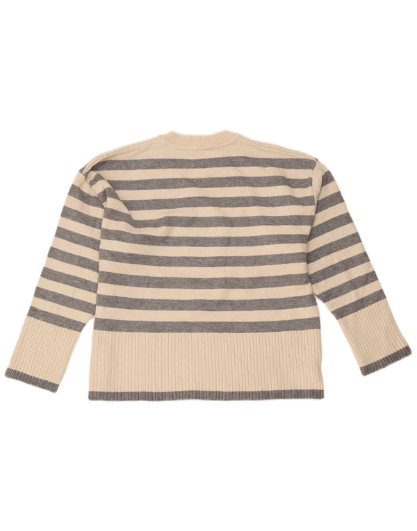 Pulover pentru damă Zara, cu gâtul turn, Vâscoză cu dungi alb mediu, UK 14