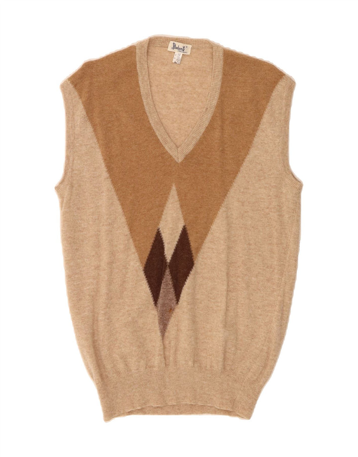 VINTAGE Mens Vest Tank Top IT 52 Large Beige Argyle/Diamond Wool Vintage Vintage and Second-Hand Vintage from Messina Hembry 