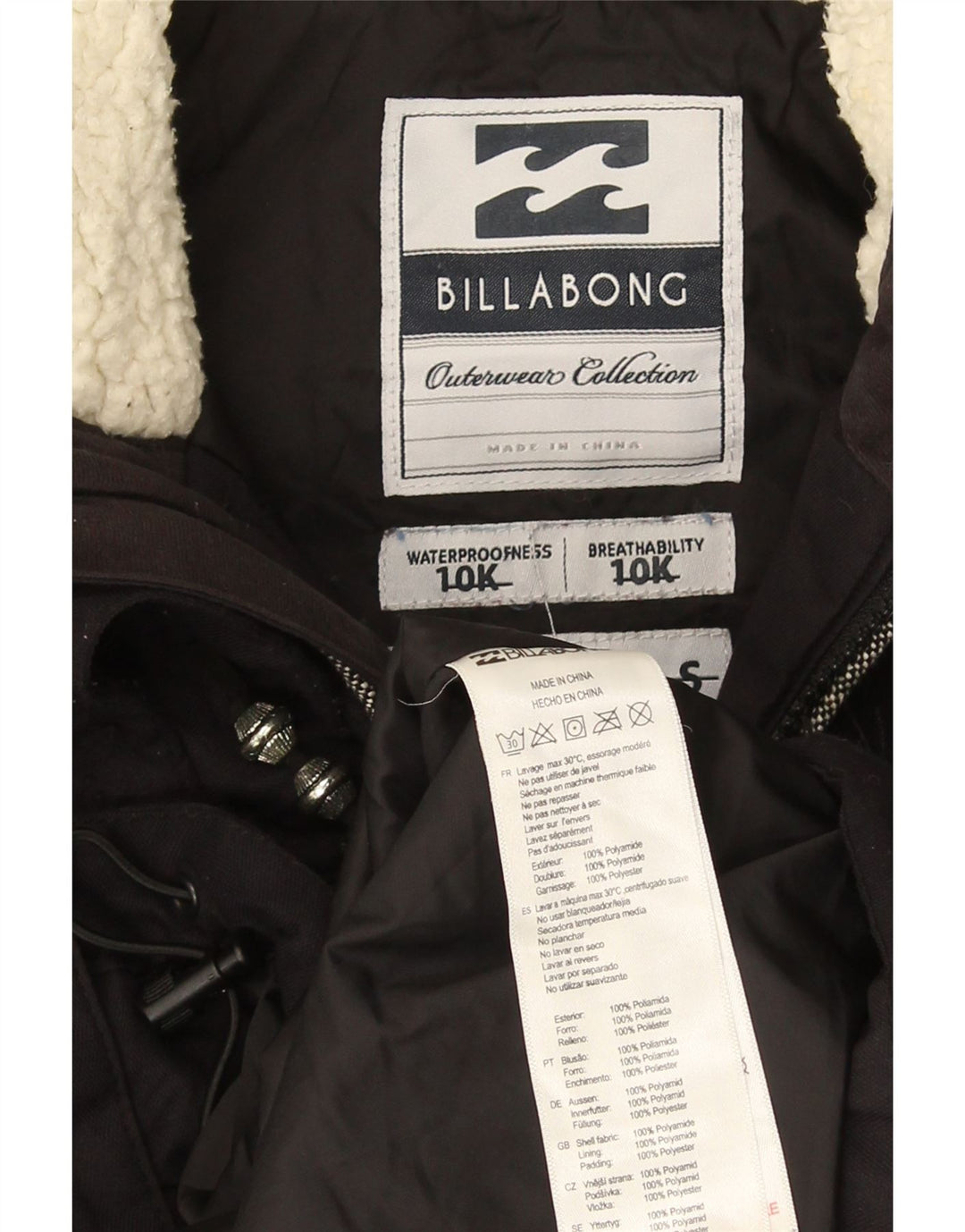 Jachetă de vânt cu glugă pentru femei Billabong UK 10 Poliamidă neagră mică