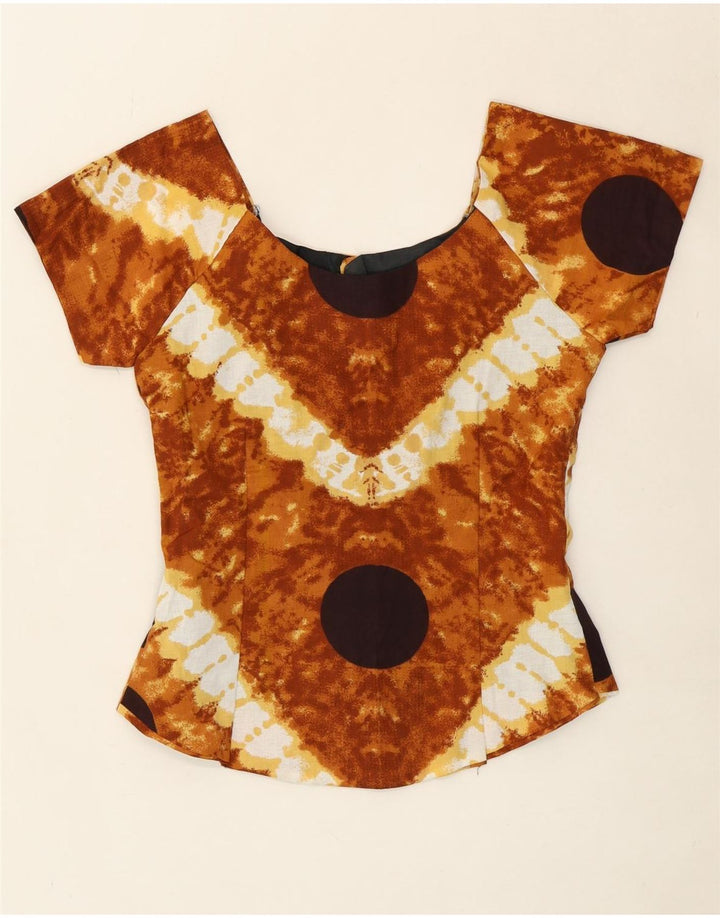 VINTAGE Womens Blouse Top UK 12 Medium Brown Tie Dye Vintage Vintage and Second-Hand Vintage from Messina Hembry 