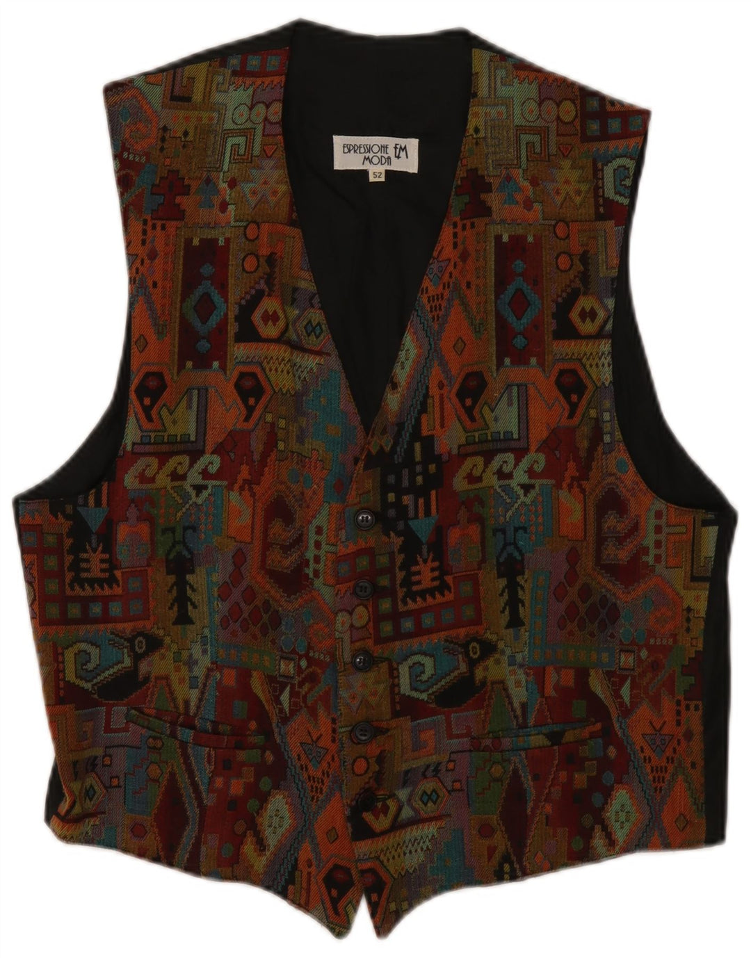 Vestă vintage bărbați IT 52 mare, multicoloră, geometrică, viscoză, aztecă