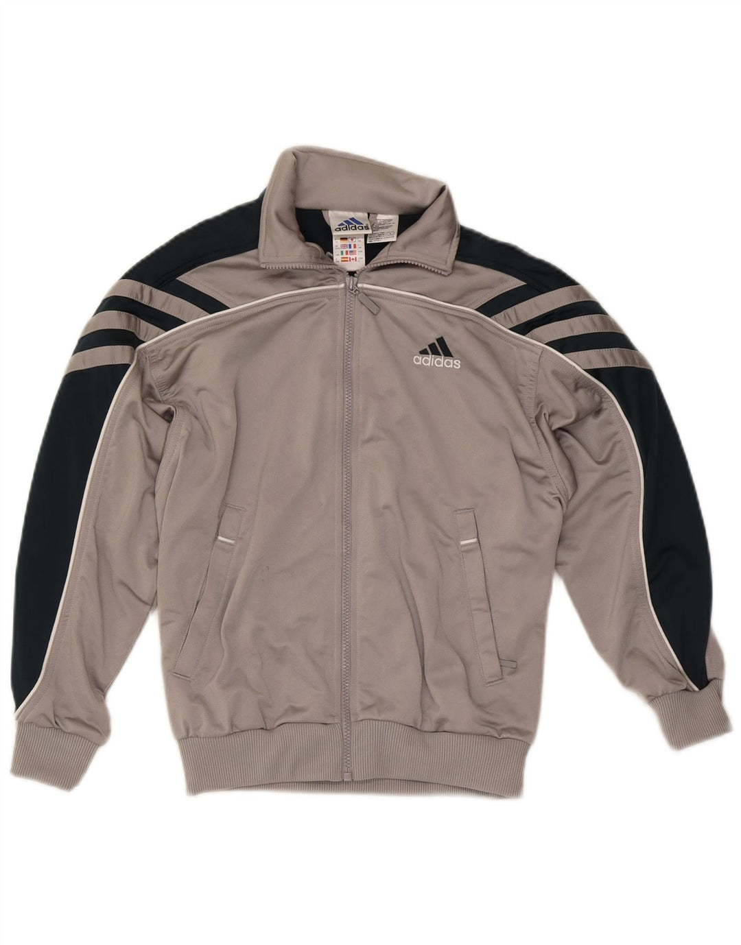Jachetă de top pentru trening cu grafică Adidas pentru băieți 13-14 ani, gri Colorblock